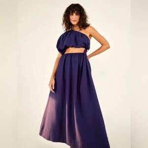 Farm Rio ONE-SHOULDER MIDI-DRESS IN NAVY